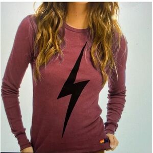 Aviator Nation - thermal bolt long sleeve top - claret - size M unisex